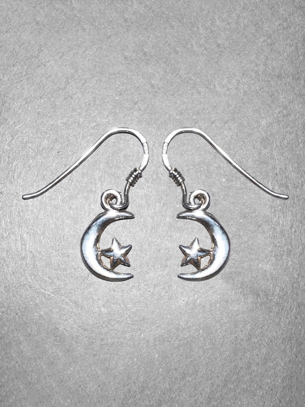 Sterling Silver Crescent Moon & Stars Earrings